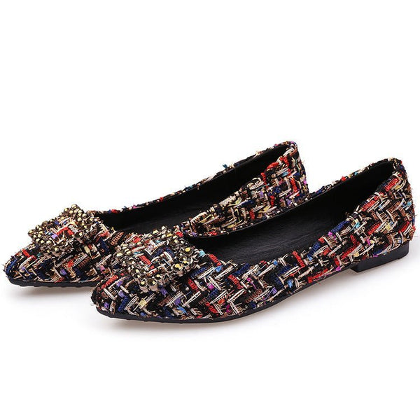 Square Buckle Rhinestone Single Shoes Women Pointed Flat Shoes Women Shoes - Muhaab