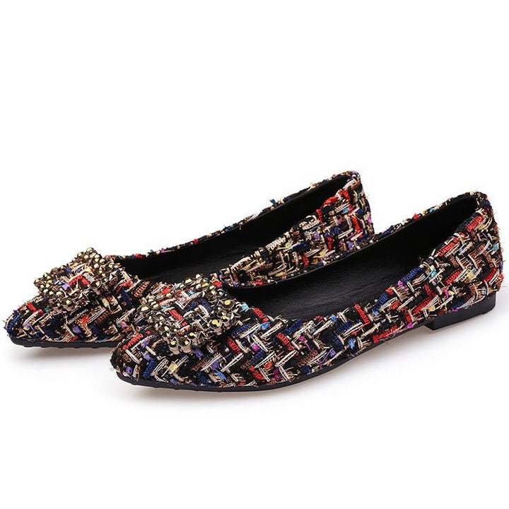 Square Buckle Rhinestone Single Shoes Women Pointed Flat Shoes Women Shoes - Muhaab