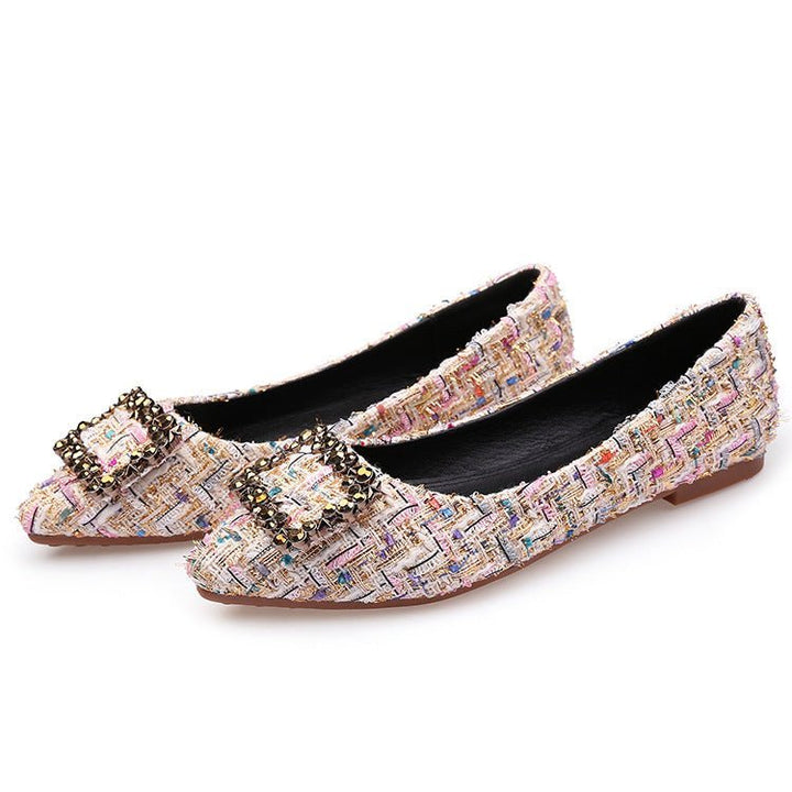 Square Buckle Rhinestone Single Shoes Women Pointed Flat Shoes Women Shoes - Muhaab