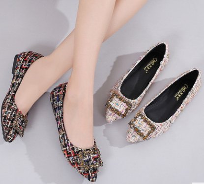 Square Buckle Rhinestone Single Shoes Women Pointed Flat Shoes Women Shoes - Muhaab