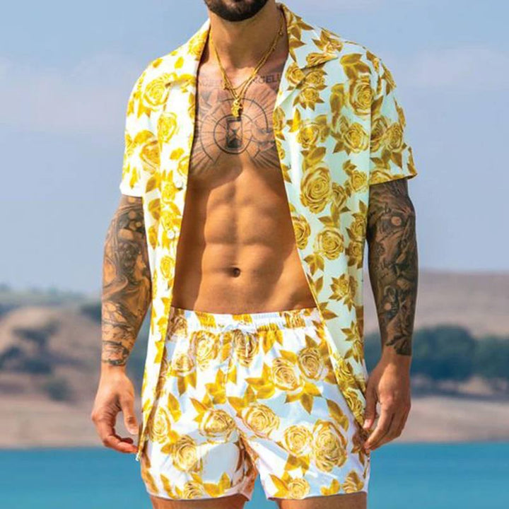 Streetwear Short Sleeve Beach Shirt With Short Pants Casual Men Clothing Outfits - Muhaab