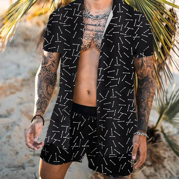 Streetwear Short Sleeve Beach Shirt With Short Pants Casual Men Clothing Outfits - Muhaab