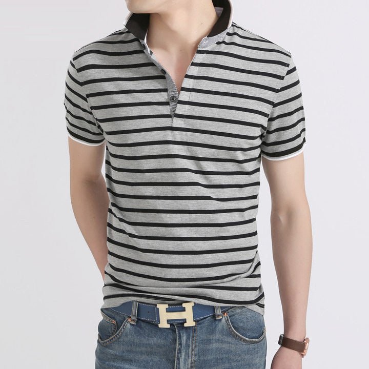 Summer polo men's casual lapel striped T-shirt men - Muhaab