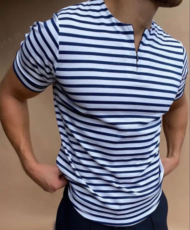 Summer polo men's casual lapel striped T-shirt men - Muhaab