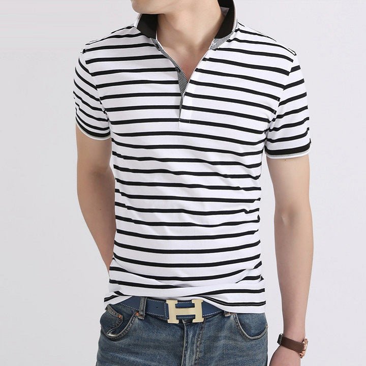 Summer polo men's casual lapel striped T-shirt men - Muhaab