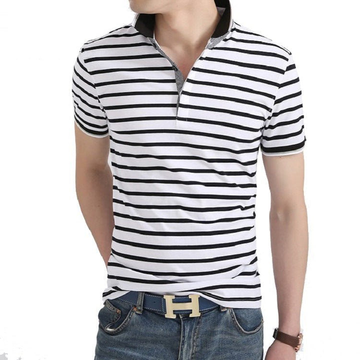 Summer polo men's casual lapel striped T-shirt men - Muhaab