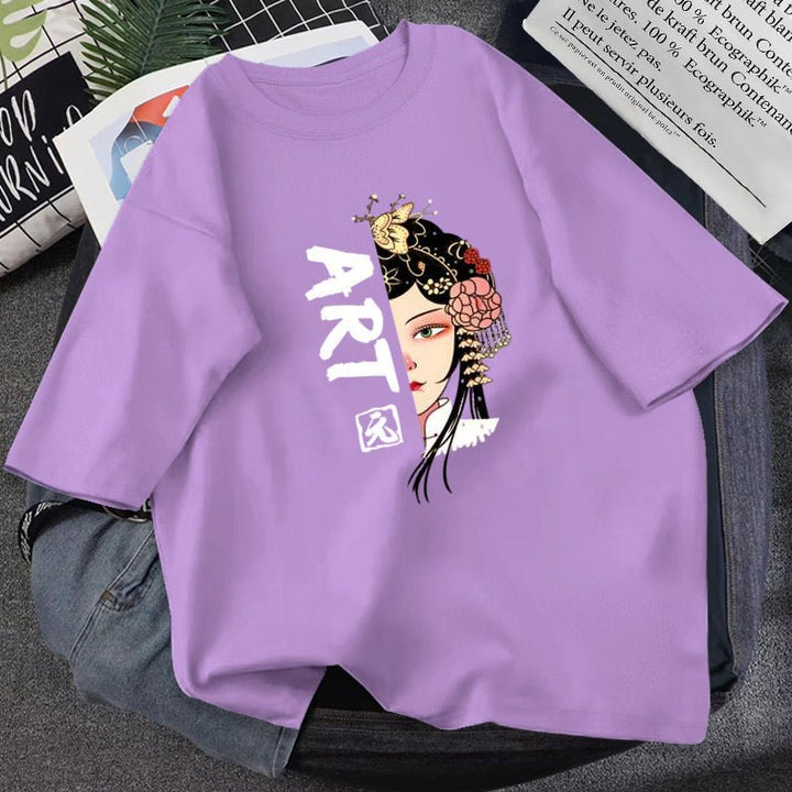 Summer T-shirt Women Loose Korean Style Purple Top - Muhaab