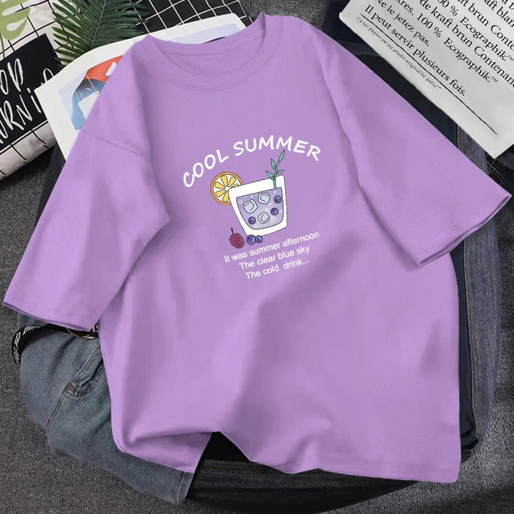 Summer T-shirt Women Loose Korean Style Purple Top - Muhaab