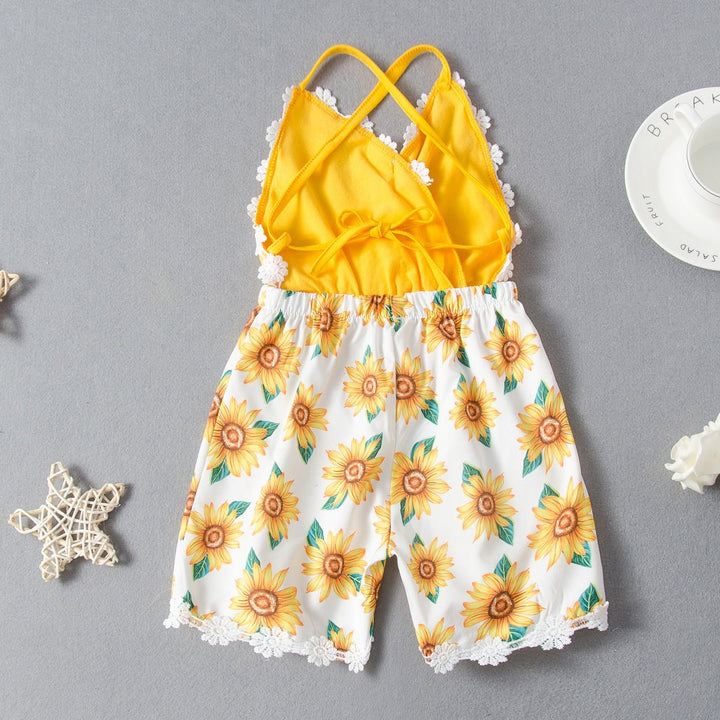 Sunflower Print halter Romper Toddler Girl - Muhaab