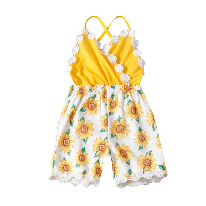 Sunflower Print halter Romper Toddler Girl - Muhaab