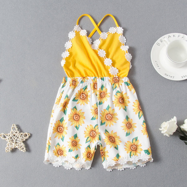 Sunflower Print halter Romper Toddler Girl - Muhaab