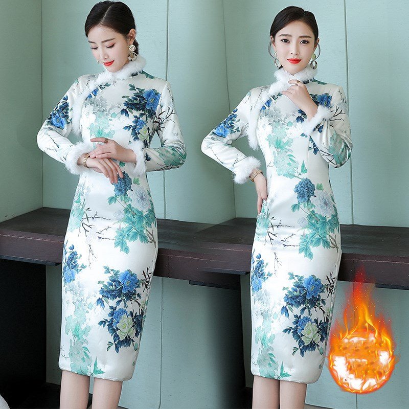 Thickened warm vintage MIDI dresses - Muhaab