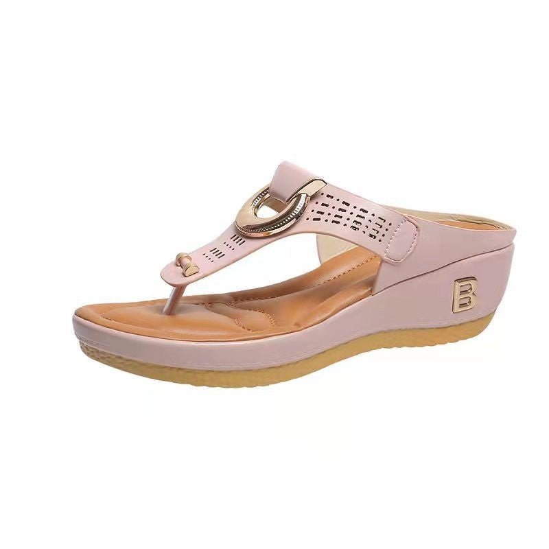 Thong Sandals Women High Heel Wedges Shoes Flip Flops Metal Decorative Slides Slippers - Muhaab