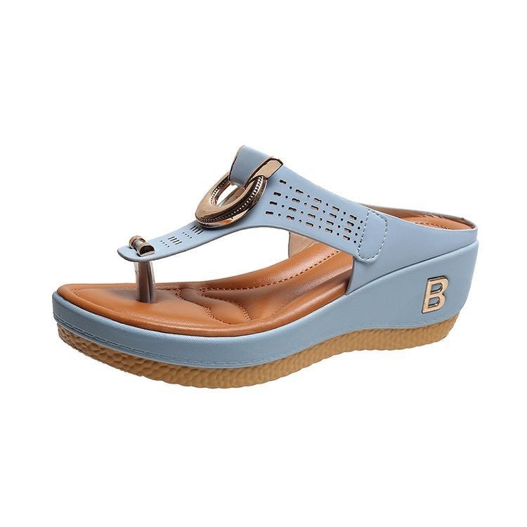 Thong Sandals Women High Heel Wedges Shoes Flip Flops Metal Decorative Slides Slippers - Muhaab