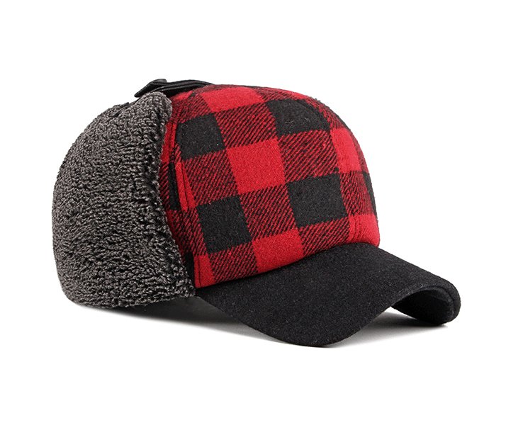 Trendy Plus Velvet Thick Plaid Ear Protection Cotton Cap Men - Muhaab