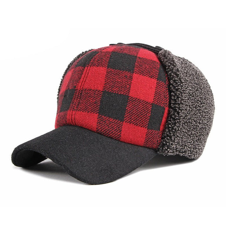 Trendy Plus Velvet Thick Plaid Ear Protection Cotton Cap Men - Muhaab