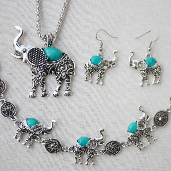 Turquoise Elephant Jewelry Set - Muhaab