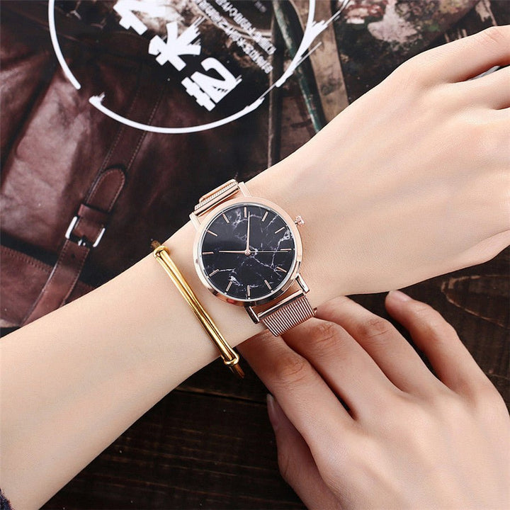 Vansvar fashion brand silver and gold mesh band creative marble wristwatch casual women quartz watches gift relogio feminino - Muhaab