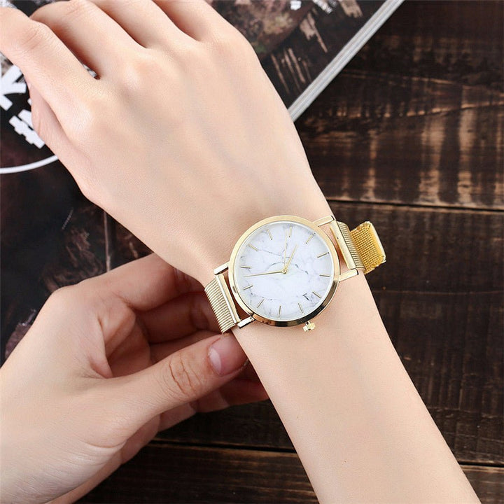 Vansvar fashion brand silver and gold mesh band creative marble wristwatch casual women quartz watches gift relogio feminino - Muhaab