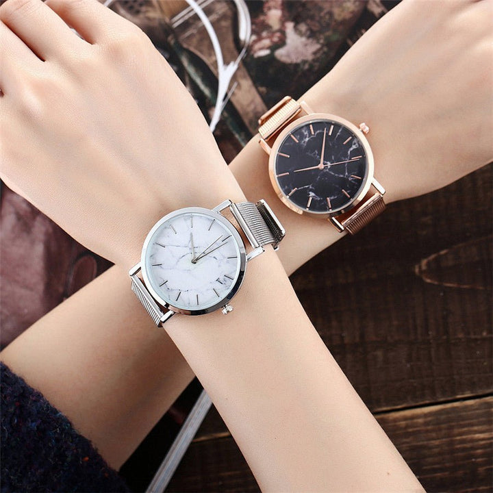 Vansvar fashion brand silver and gold mesh band creative marble wristwatch casual women quartz watches gift relogio feminino - Muhaab