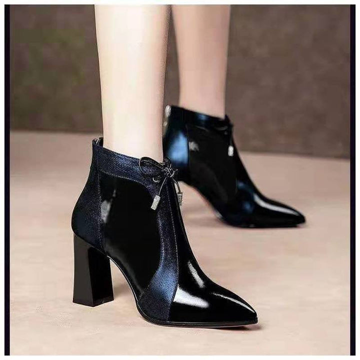 Warm Martin Boots Short Boots Women Black High Heels Thick Mid-heel - Muhaab