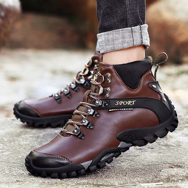 Winter Men Boots With Fur Casual Warm Snow Leather Work Boots Men Shoes Footwear Ankle Shoes Plus Size 38 To 46 - Muhaab