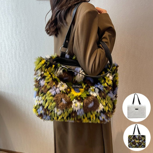 Winter Plush Bags Women Flowers Shoulder Bag Handbag - Muhaab