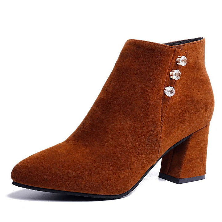 Women Pointed Thick Heel Martin Boots - Muhaab