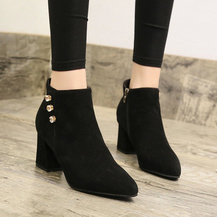 Women Pointed Thick Heel Martin Boots - Muhaab