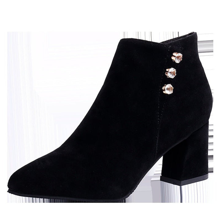 Women Pointed Thick Heel Martin Boots - Muhaab