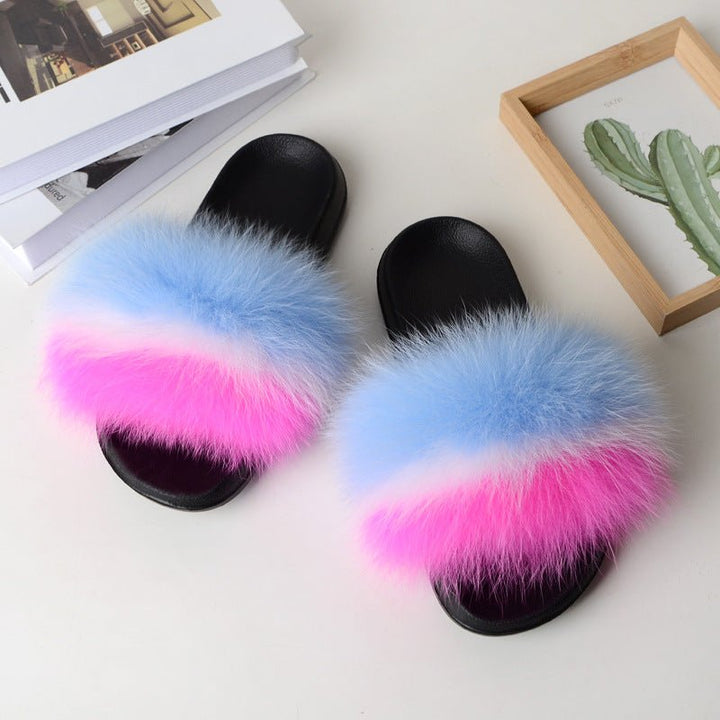 Women Wearing Hairy Slippers Outside Sandals - Muhaab