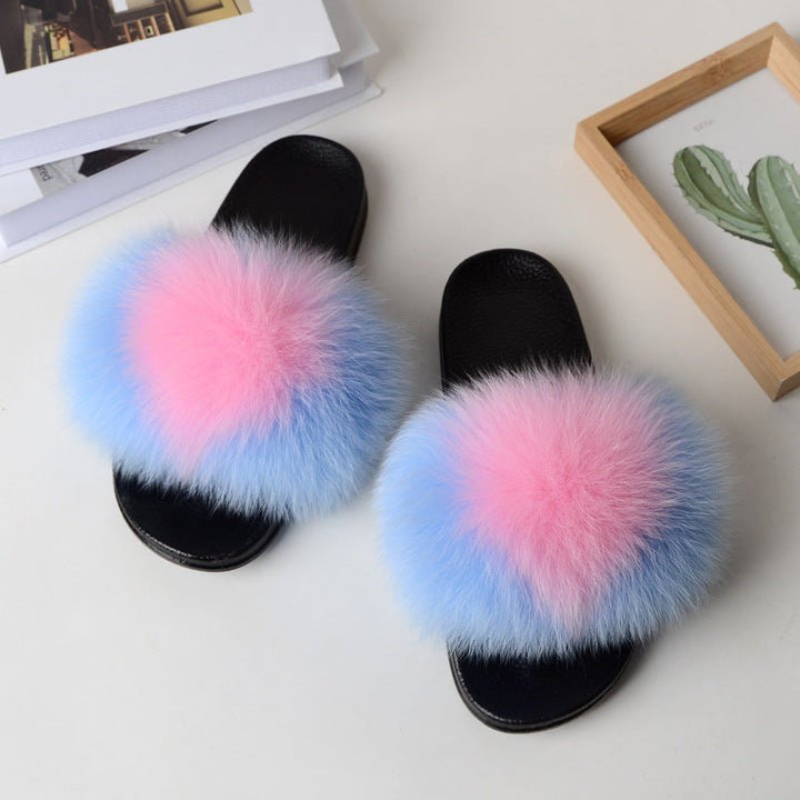 Women Wearing Hairy Slippers Outside Sandals - Muhaab