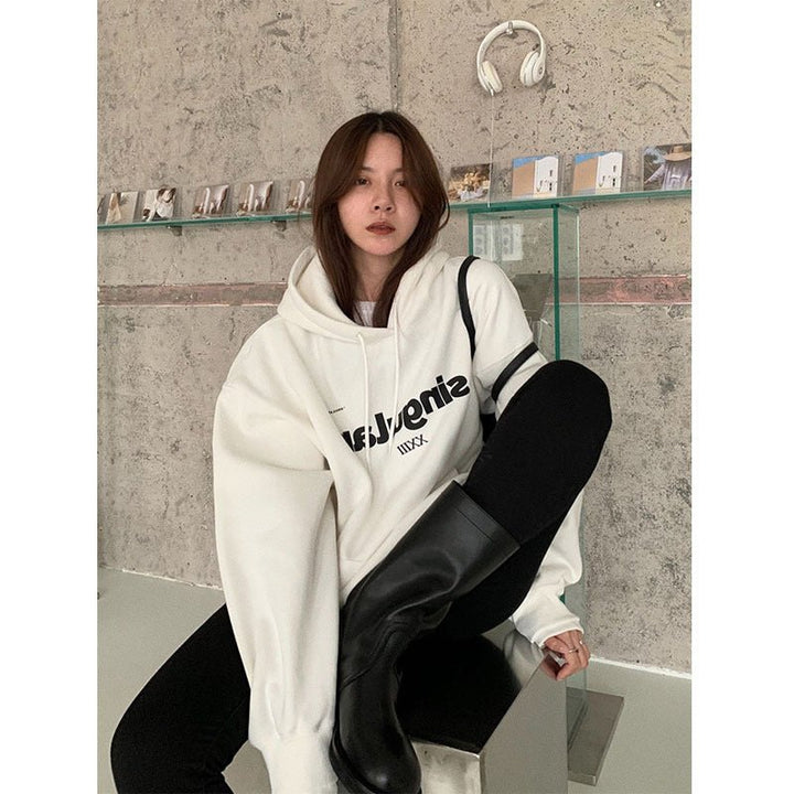 Women's New Loose Grey Hooded Sweatshirt - Muhaab