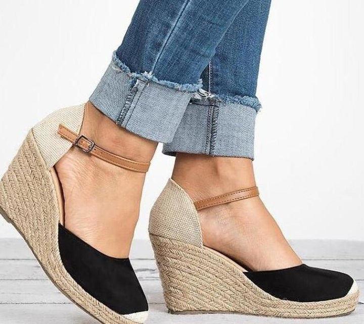 Womens Pumps Shoes Espadrilles Wedges Platform Ankle Buckle Rivet - Muhaab