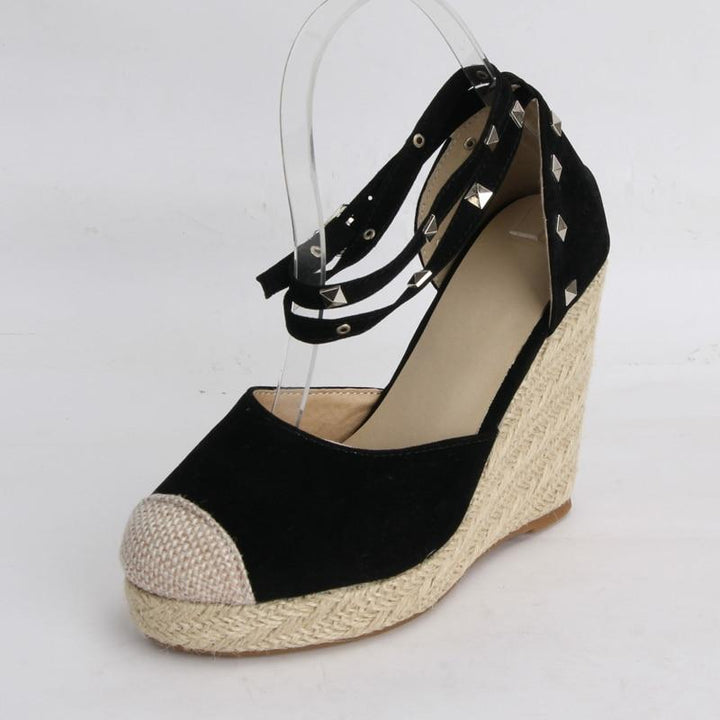 Womens Pumps Shoes Espadrilles Wedges Platform Ankle Buckle Rivet - Muhaab