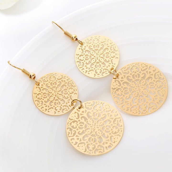 Womens Round Hollow Earrings Gold Filled Dangle Earrings Drop Earing Jewelry - Muhaab