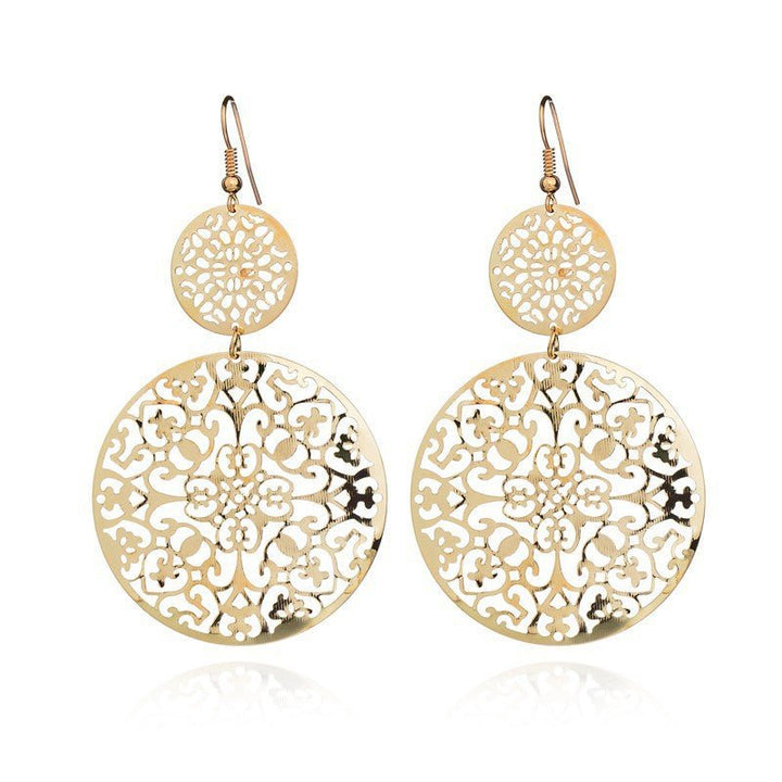 Womens Round Hollow Earrings Gold Filled Dangle Earrings Drop Earing Jewelry - Muhaab