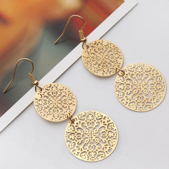 Womens Round Hollow Earrings Gold Filled Dangle Earrings Drop Earing Jewelry - Muhaab