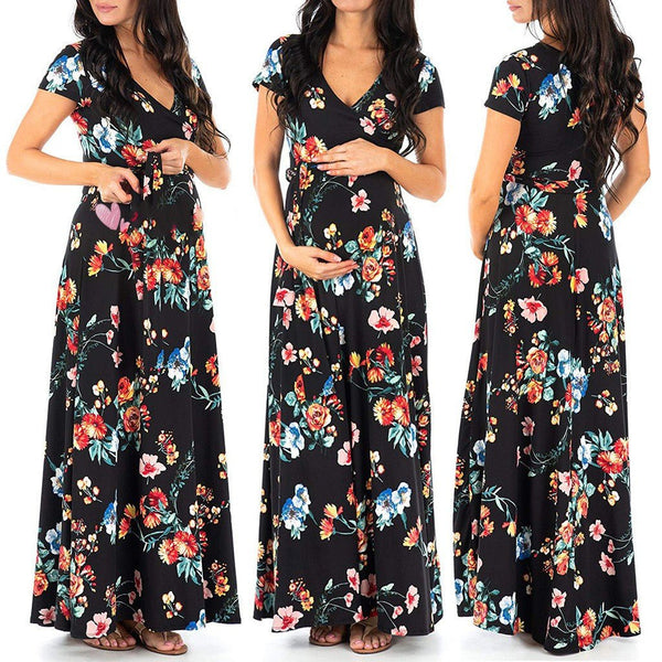 Womens Summer Casual Clothes Maternity Belt Long Dress Skirt - Muhaab