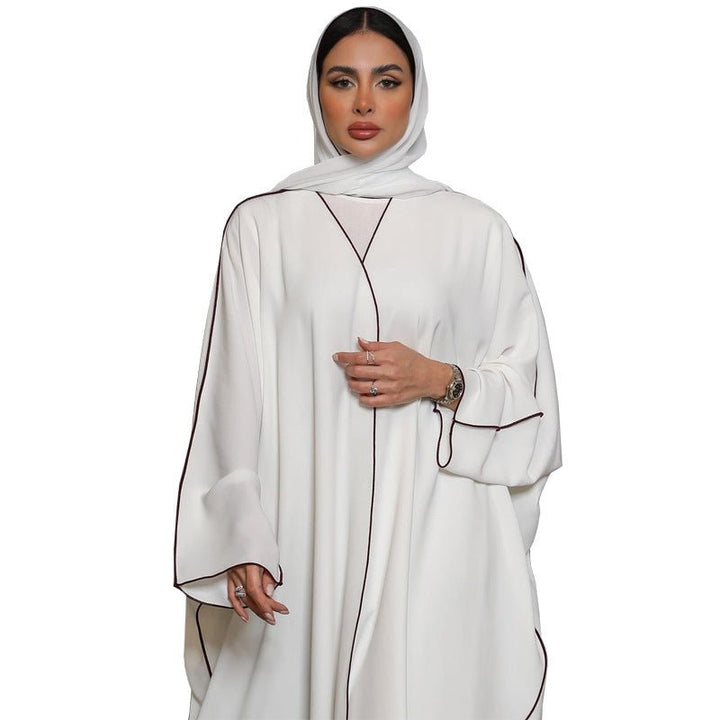 Women's White Patchwork Plus Size Women's Abaya Robe - Muhaab