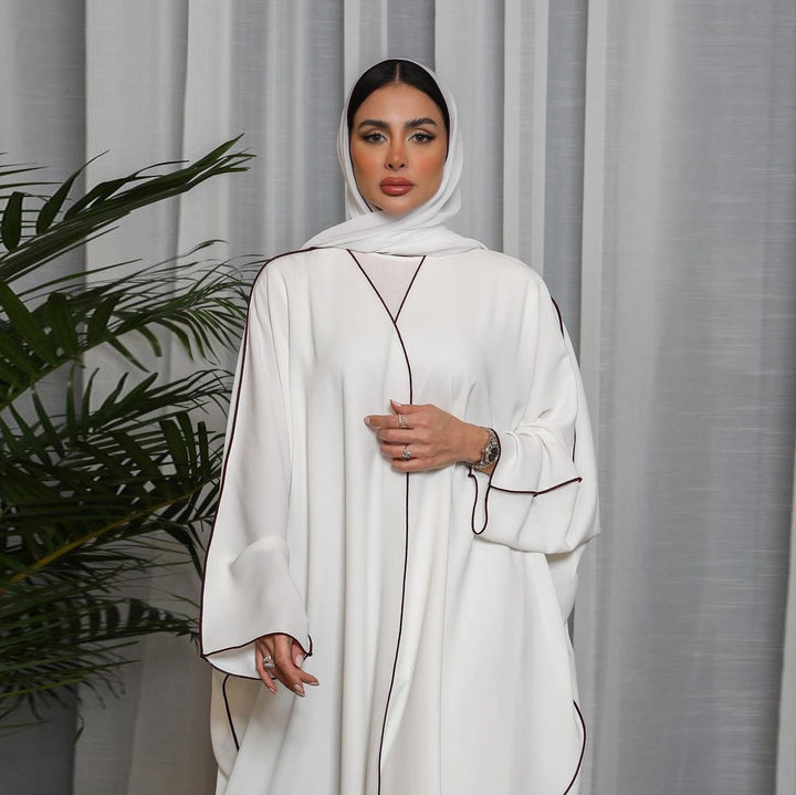 Women's White Patchwork Plus Size Women's Abaya Robe - Muhaab