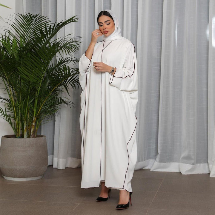 Women's White Patchwork Plus Size Women's Abaya Robe - Muhaab