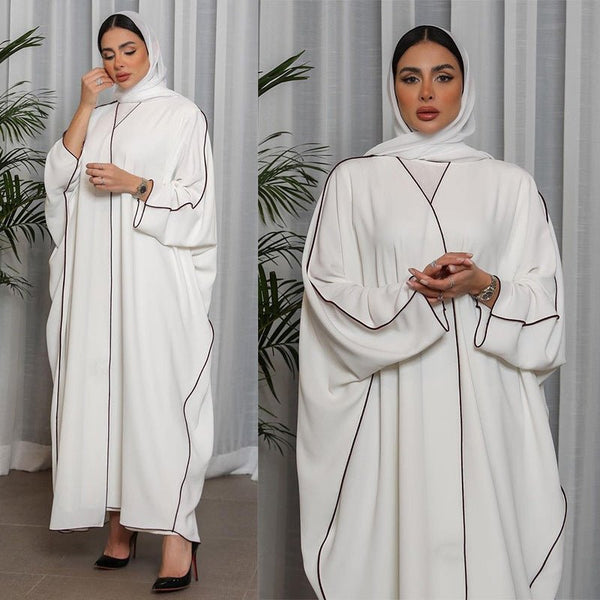 Women's White Patchwork Plus Size Women's Abaya Robe - Muhaab