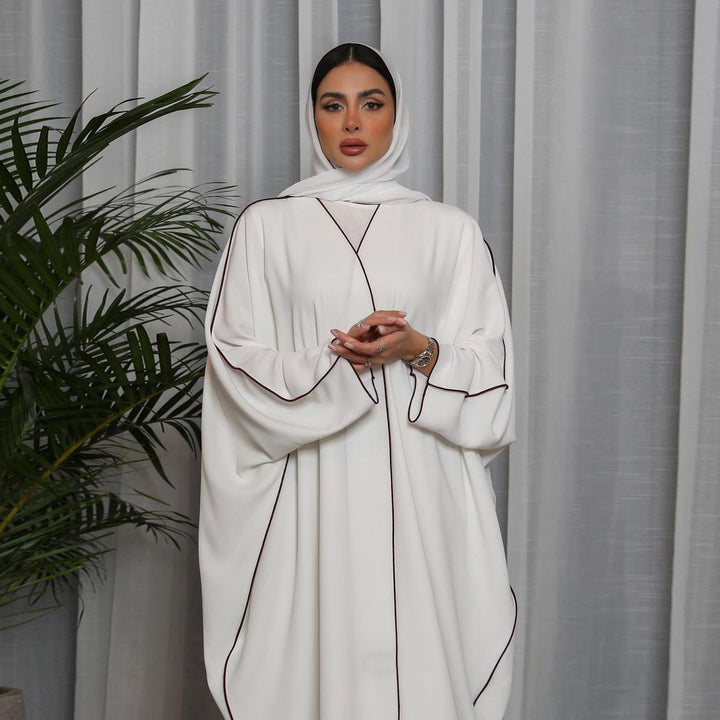 Women's White Patchwork Plus Size Women's Abaya Robe - Muhaab