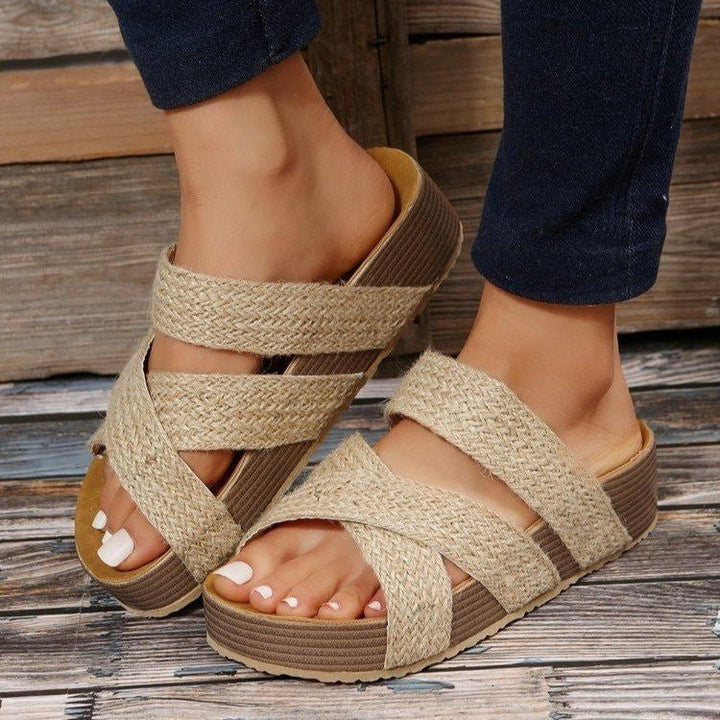 Woven Cross-strap Slippers Summer Platform Sandals Women Flat Beach Shoes - Muhaab