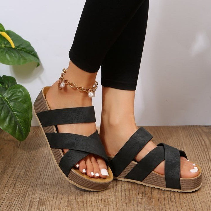 Woven Cross-strap Slippers Summer Platform Sandals Women Flat Beach Shoes - Muhaab