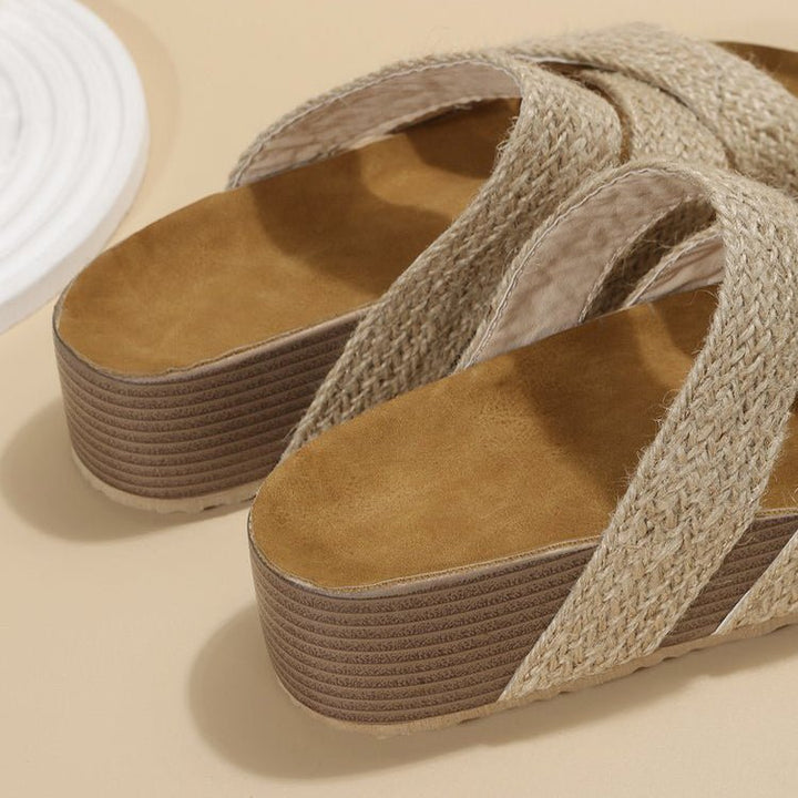 Woven Cross-strap Slippers Summer Platform Sandals Women Flat Beach Shoes - Muhaab